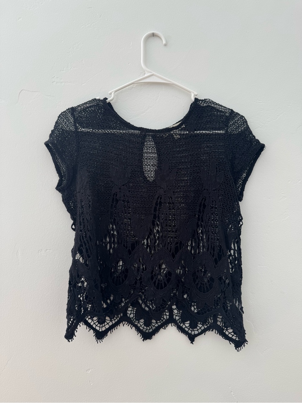 Monteau Black Crochet Short Sleeve Top